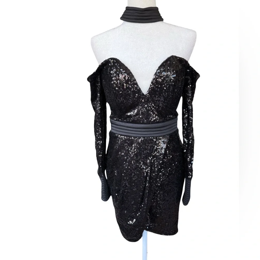 Zhivago Revolve Black Sequin Off-Shoulder Mini Dress‎ US 6